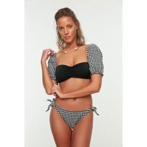 Trendyol Black Gingham Textured Tied Normal Leg Bikini Bottom