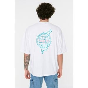 Trendyol Men's Oversize/Wide Cut Crew Neck Short Sleeve Far East Printed 100% Cotton T-Shirt