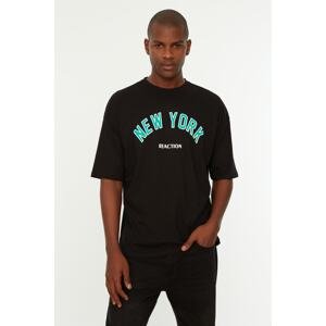 Trendyol Oversize / Wide-Fit Posádka Krátký rukáv New York Tištěné 1 bavlněné tričko