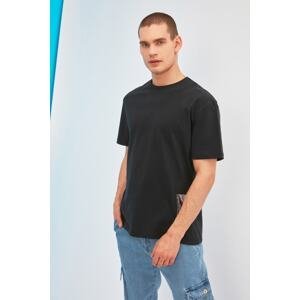 Trendyol Men's Black Relaxed/Comfortable Fit Short Sleeve Text Printed 100% Cotton T-Shirt