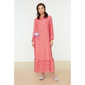 Trendyol Red Floral Half Patties with Frill Trim Lined Woven Dress