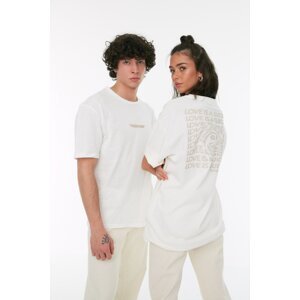 Trendyol White Unisex Relaxed/Comfortable Cut Text Printed 100% Cotton T-Shirt