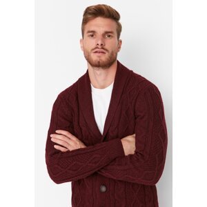 Trendyol Claret Red Men's Slim Fit Shawl Collar Hair Knit Sweater Cardigan