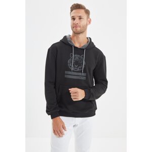 Trendyol Black Men's Regular Fit Hooded Cotton Sweatshirt