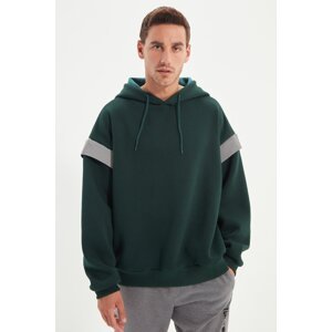 Trendyol Men's Green Oversize/Wide-Fit Hooded Reflective Detail Fleece Inside Sweatshirt