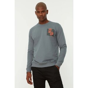 Trendyol Anthracite Men's Regular/Real Fit Long Sleeve Crew Neck Printed Sweatshirt