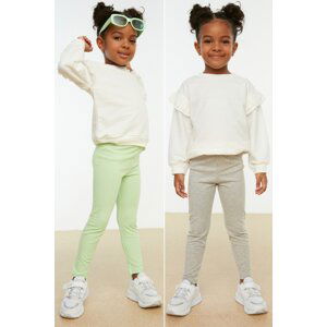 Trendyol Gray-Mint 2 Pack Girls Knitted Leggings