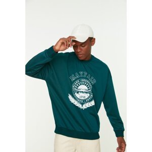 Trendyol Emerald Men's Oversize/Wide Cut Crew Neck Long Sleeve Printed Sweatshirt