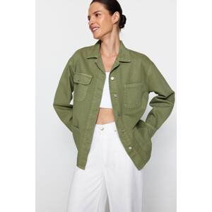 Trendyol Khaki Pocket Detailed Oversize Denim Shirt Jacket