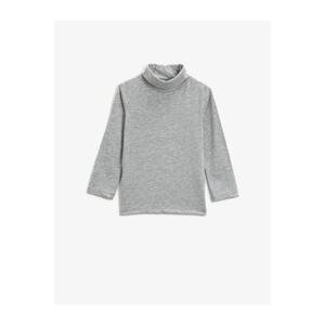 Koton Girls' Gray Stand-Up Collar Basic Long Sleeve T-Shirt