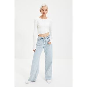 Trendyol Ecru Stitch Detail Fitted Asymmetric Crop Ribbed Stretch Knitted Blouse