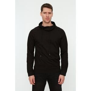 Trendyol Men's Black Regular/Regular Fit Detail Collar Long Sleeve Basic Cotton Sweatshirt