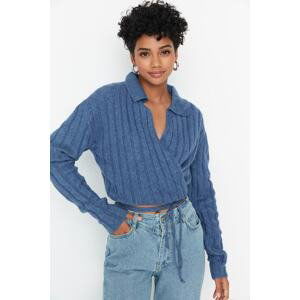 Trendyol Indigo Crop Polo Neck Knitwear Sweater