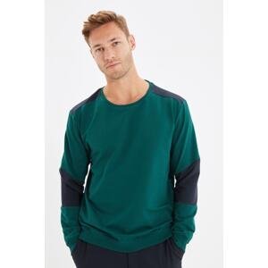 Trendyol Green Men's Regular/Normal Cut Long Sleeve Crew Neck Paneled Cotton Sweatshirt