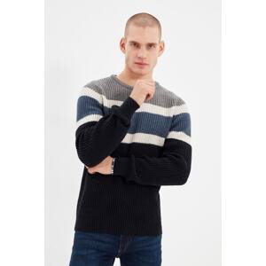Trendyol Men's Gray Slim Fit Crew Neck Paneled Knitwear Sweater