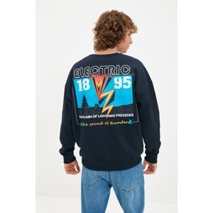 Trendyol Navy Blue Men's Oversize Fit Crew Neck Long Sleeve Back Printed Sweatshirt