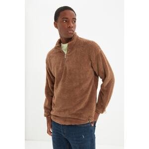 Trendyol Men's Regular/Real Fit High Neck Zippered Stopper Warm Thick Fleece/Plush Sweatshirt
