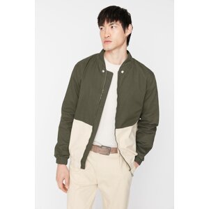 Trendyol Limited Edition Men's Beige Bomber Large Collar Long Sleeve Color Block Double Pocket Jacket