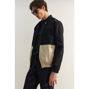 Trendyol Limited Edition Men's Black Bomber Big Collar Long Sleeve Color Block Double Pocket Jacket