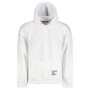 Trendyol Basic White Men's Oversize/Wide-Fit Hooded Labeled Fleece Cotton Sweatshirt