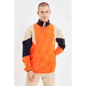 Trendyol Men's Regular/Real fit, Zippered Standing Collar Color Block Keeping Warm, Thick Fleece/Plush Sweatshirt.