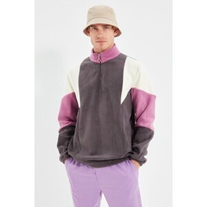 Trendyol Anthracite Men's Regular/Normal Fit Zipper High Neck Color Block Fleece Warm Sweatshirt