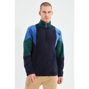 Trendyol Navy Men's Regular/Normal Fit Zipper High Neck Color Block Fleece Warm Sweatshirt