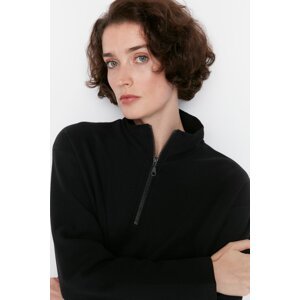Trendyol Black Thessaloniki/Knitwear Look Zippered Collar Regular/Regular Fit Knitted Sweatshirt