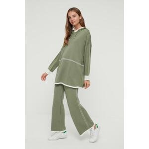 Trendyol Mint Hoodie with Contrast Stitching Detail, Sweatshirt-Pants, Knitwear Set