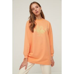 Trendyol Orange Crew Neck Printed Detailed Knitted Sweatshirt