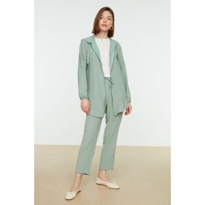 Trendyol Mint Hooded Zippered Aerobin Cardigan-Pants Woven Suit