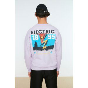 Trendyol Lilac Men's Oversize/Wide Cut Crew Neck Sweatshirt with Printed Fleece inner back