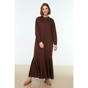 Trendyol Brown Crew Neck Flounce Knitted Dress