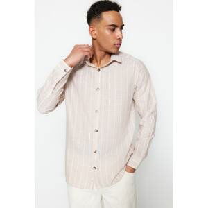 Trendyol Beige Men's Regular Fit Shirt Collar Striped Shirt