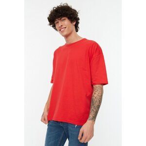Trendyol Red Men's Basic 100% Cotton Crew Neck Oversize/Wide Cut Short Sleeve T-Shirt