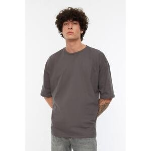 Trendyol Anthracite Men's Basic 100% Cotton Crew Neck Oversize/Wide Cut Short Sleeve T-Shirt