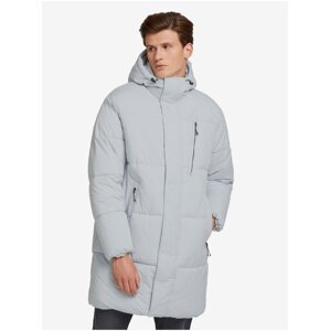 Světle šedý pánský prošívaný zimní kabát s kapucí Tom Tailor Den - Pánské