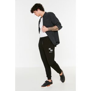 Trendyol Men's Black Regular Fit Elastic Cuff Printed Sweatpants