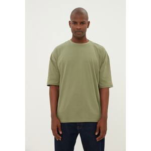 Trendyol Khaki Men's Basic 100% Cotton Crew Neck Oversize/Wide Cut Short Sleeve T-Shirt