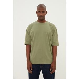 Trendyol Men's Khaki Basic 100% Cotton Crew Neck Oversize/Wide-Fit Short Sleeve T-Shirt