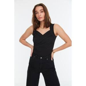 Trendyol Black Drape Detail Fitted/Situated Strap Elastic Snaps Knitted Bodysuit