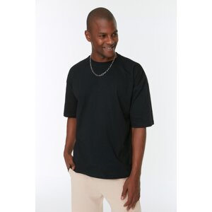 Trendyol Black Men's Basic 100% Cotton Crew Neck Oversized/Wide Cut, Short Sleeved T-Shirt.