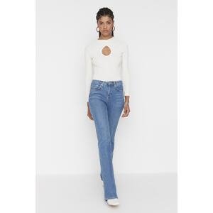 Trendyol Blue Normal Waist Flare Jeans with Iron-Ons