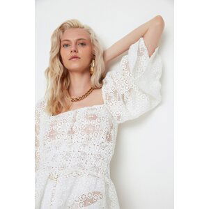 Trendyol X Moeva Carmen Neckline Lace Beach Dress In Ecru