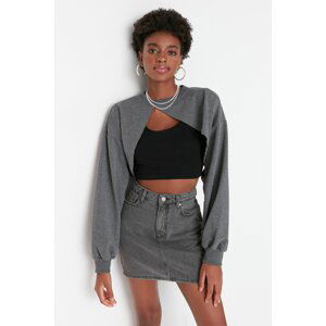 Trendyol Anthracite Asymmetric Super Crop Crew Neck Thin Knitted Sweatshirt