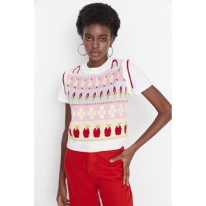 Trendyol Ecru Fruit Patterned Knitwear Sweater