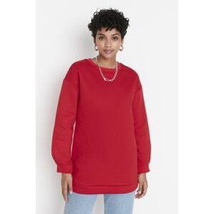 Trendyol Red Crew Neck Fuzzy Knitted Sweatshirt
