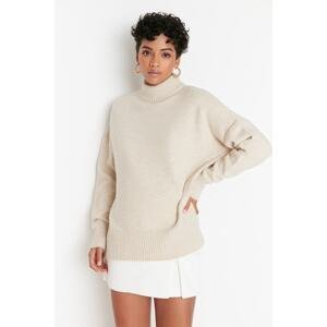 Trendyol Stone Wide Fit Soft Textured High Neck Knitwear Sweater