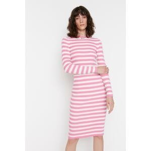 Trendyol Pink Pink Body-Fitting Mini Knitwear Striped Dress