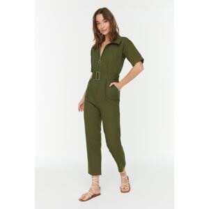 Trendyol Khaki Belted Weave Zipper Detailed Jumpsuit